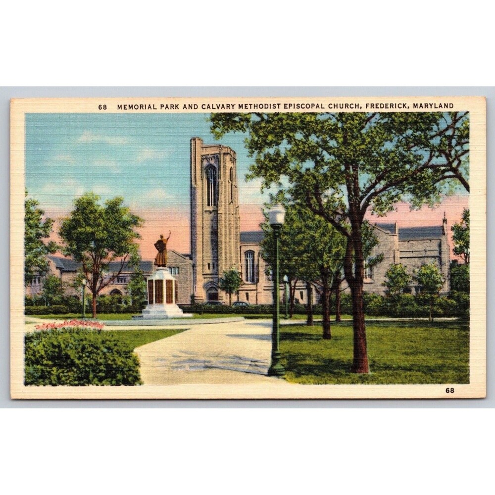 Frederick MD Memorial Park Calvary Methodist Episcopal Church Postcard 1935